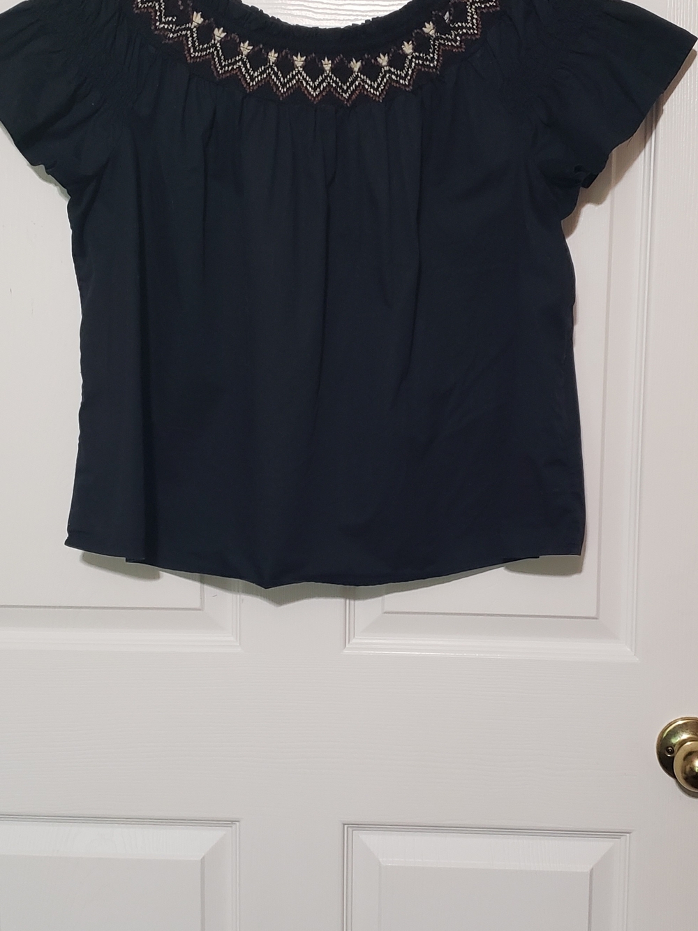 Black Smock Yoke Off-Shoulder Women's Top